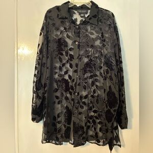 Lane Bryant Black Sheer Floral Burnout Longline Shirt Jacket